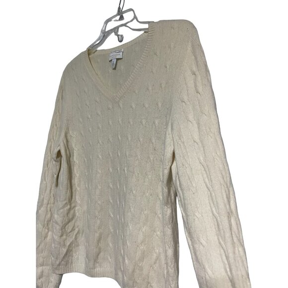 Cashmere Petite Women's Sweater Pullover V-Neck Cable Knit Tan Size PL - Picture 4 of 4